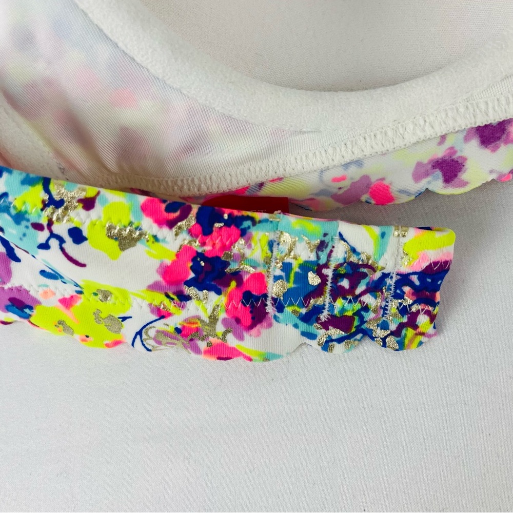 Victoria's Secret Fabulous Padded Ruffle Trim Scalloped Colorful Bikini Top 34B - Picture 11 of 13